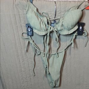 Green Ribbed Bikini Set